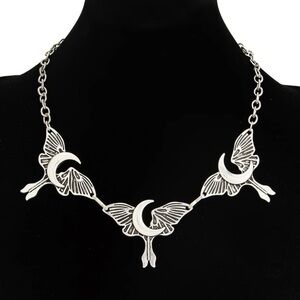 Silver Moon and Moth Necklace